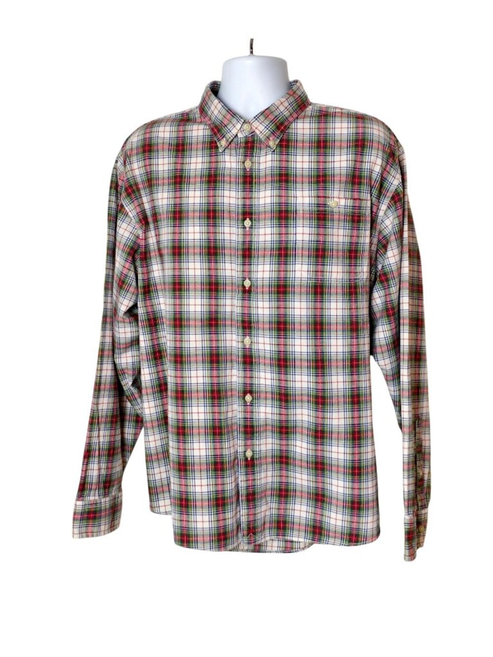 Lands End Mens XXL Button-Down Long Sleeve Plaid Preppy Classic Cotton